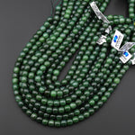 AAA Real Genuine Natural Green Russian Siberian Jade Smooth 8mm 10mm Barrel Drum Short Cylinder Beads 15.5" Strand