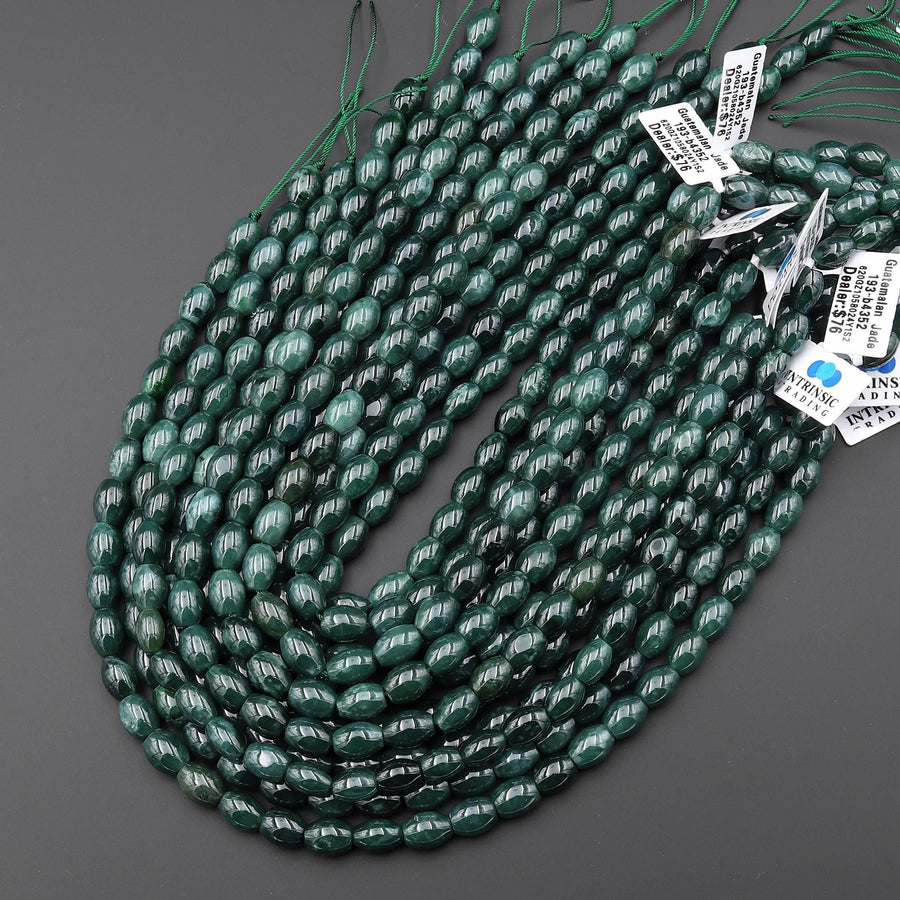 AAA Natural Guatemalan Dark Blue Green Jade Smooth Drum Barrel Beads 15.5" Strand