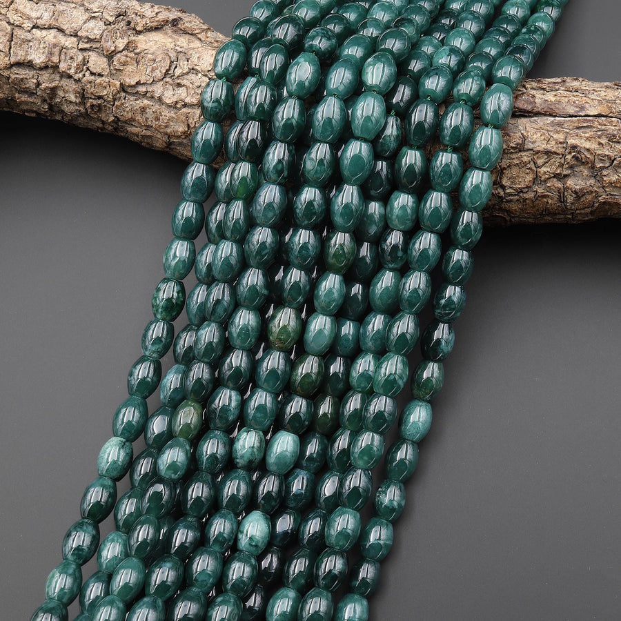 AAA Natural Guatemalan Dark Blue Green Jade Smooth Drum Barrel Beads 15.5" Strand