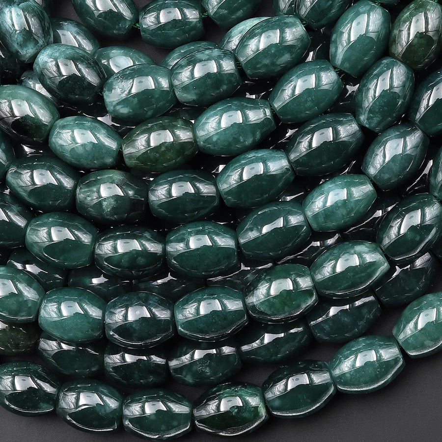 AAA Natural Guatemalan Dark Blue Green Jade Smooth Drum Barrel Beads 15.5" Strand