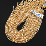 Natural Golden Brown Mother of Pearl Shell Short Cylinder Rounded Tube Beads 3mm 15.5" Strand