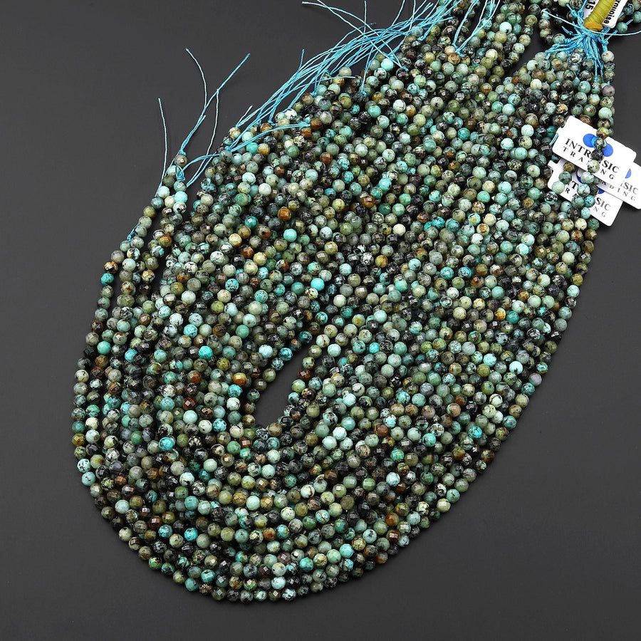 Faceted Natural African Turquoise 4mm Round Beads Gemstone 15" Strand