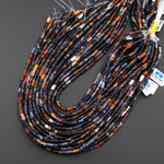 Matte Tibetan Orange Red Black Fire Agate Tube 3x7mm Beads 15" Strand