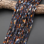 Matte Tibetan Orange Red Black Fire Agate Tube 3x7mm Beads 15" Strand