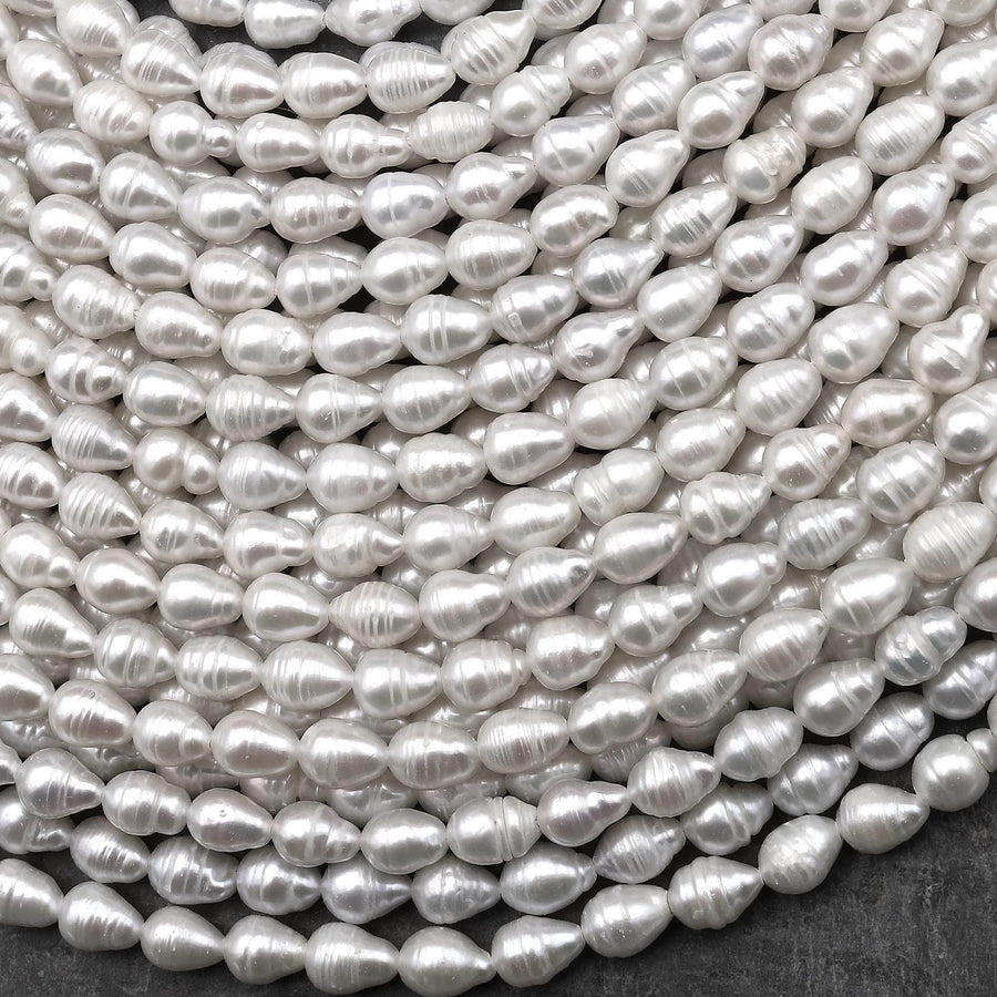 Natural White Teardrop Pearl Good For Earrings Vertically Drilled 14.5" Strand