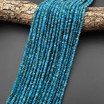 Faceted Natural Teal Blue Apatite 4mm Thin Rondelle Beads Gemstone 15.5" Strand