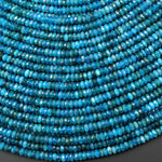 Faceted Natural Teal Blue Apatite 4mm Thin Rondelle Beads Gemstone 15.5" Strand