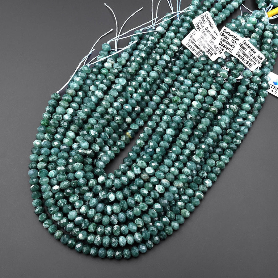 AAA Faceted Natural Guatemalan Blue Green Jade 8mm Rondelle Beads 15.5" Strand B4374
