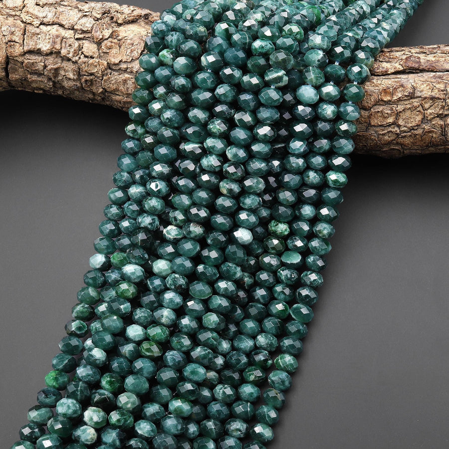 AAA Faceted Natural Guatemalan Dark Blue Green Jade 8mm Rondelle Beads 15.5" Strand B4375