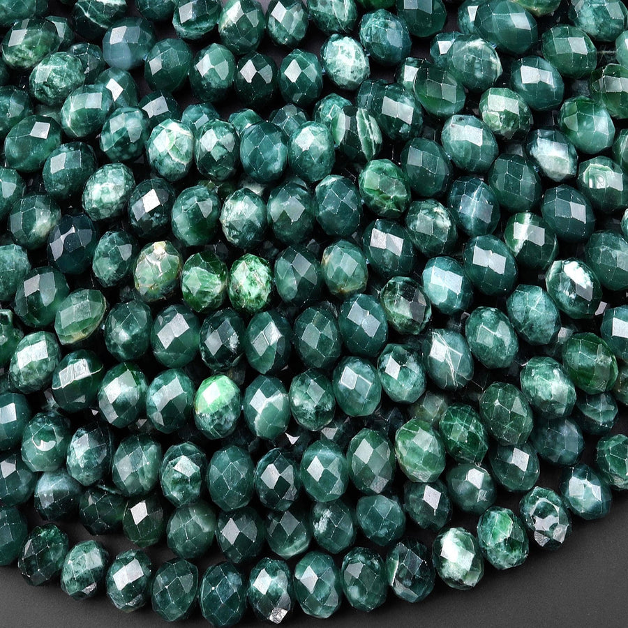 AAA Faceted Natural Guatemalan Dark Blue Green Jade 8mm Rondelle Beads 15.5" Strand B4375