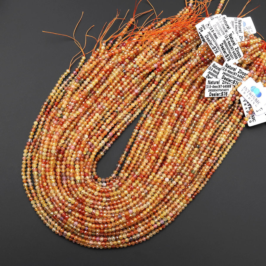 AAA Faceted Genuine Natural Zircon 3mm 4mm Rondelle Beads Fiery Orange Yellow Peach Diamond Cut Gemstone 15.5" Strand