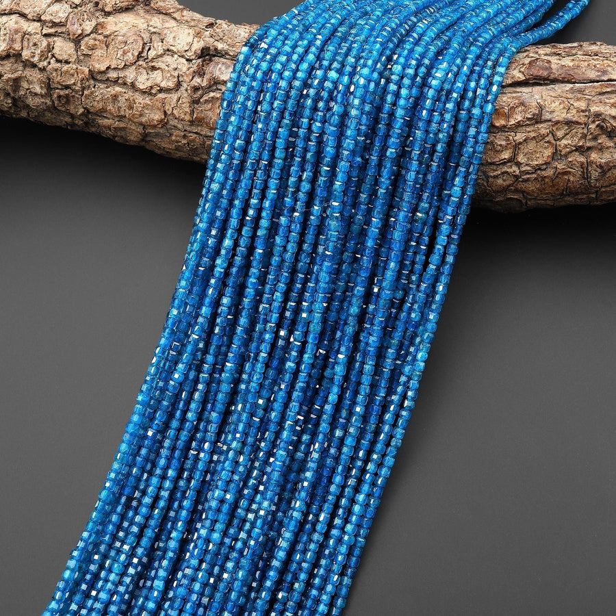AAA Natural Teal Blue Apatite Faceted 2mm Cube Beads Gemstone 15.5" Strand b4574