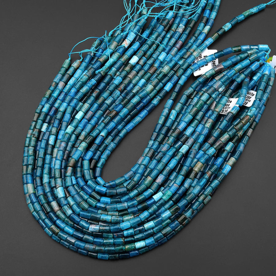 Natural Blue Apatite Tube Cylinder Beads 5x7mm 15.5" Strand