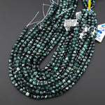 Faceted AAA Natural Guatemalan Dark Blue Green Jade 8mm Cube Beads 15.5" Strand