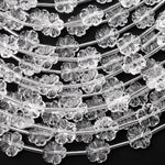 Natural Rock Quartz Crystal Hand Carved Cherry Blossom Flower Gemstone 3D 10mm Beads Strand