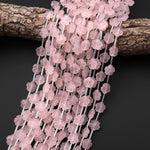 Natural Pink Rose Quartz Crystal Hand Carved Cherry Blossom Flower Gemstone 3D 10mm Beads Strand