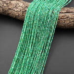AAA Real Genuine Natural Colombia Green Emerald Gemstone Faceted 2mm Round Beads May Birthstone 15.5" Strand