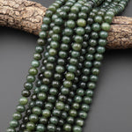 Natural Dark Forest Green Jade Smoot 10mm Thick Rondelle Barrel Beads 15.5" Strand