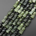 Hand Carved Baby Buddha Natural Jade Beads 3D 7.5" Strand