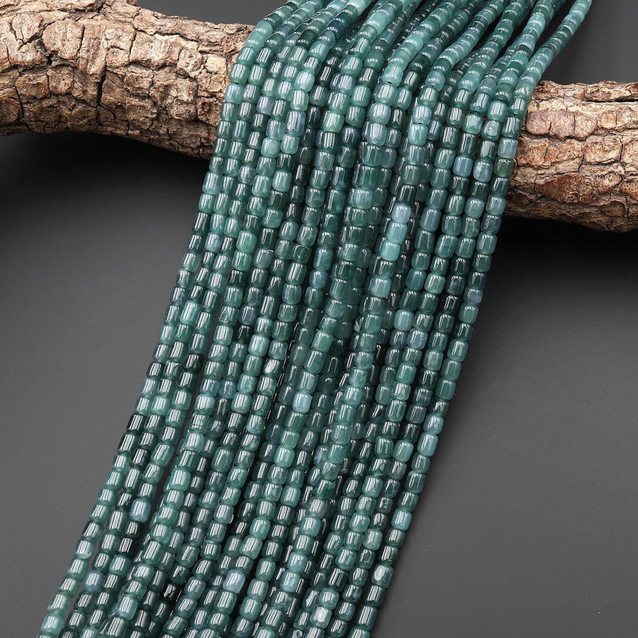 AAA Natural Guatemalan Blue Green Jade Smooth Thin 5x4mm Tube Cylinder Beads 15.5" Strand