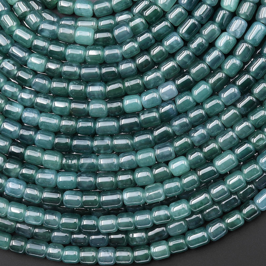 AAA Natural Guatemalan Blue Green Jade Smooth Thin 5x4mm Tube Cylinder Beads 15.5" Strand