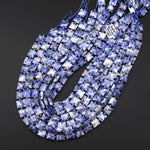 Faceted Natural White Snow Blue Sodalite 10mm Square Cushion Beads Gemstone 15" Strand