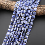 Faceted Natural White Snow Blue Sodalite 10mm Square Cushion Beads Gemstone 15" Strand
