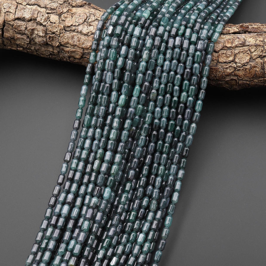 Natural Guatemalan Jade Small Smooth 6mm Rice Tube Cylinder Beads 15.5" Strand