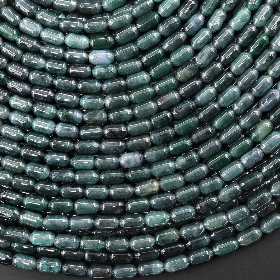 Natural Guatemalan Jade Small Smooth 6mm Rice Tube Cylinder Beads 15.5" Strand