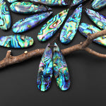 AAA Natural Rainbow Abalone Shell Doublet Long Teardrop Earring Pair Drilled Matched Gemstone Bead Pair E0385
