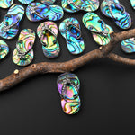 Real Natural Abalone Flip Flop Sandal Pendant Rainbow Iridescent Peacock Blue Green Pink Purple Colors
