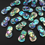 Real Natural Abalone Flip Flop Sandal Pendant Rainbow Iridescent Peacock Blue Green Pink Purple Colors