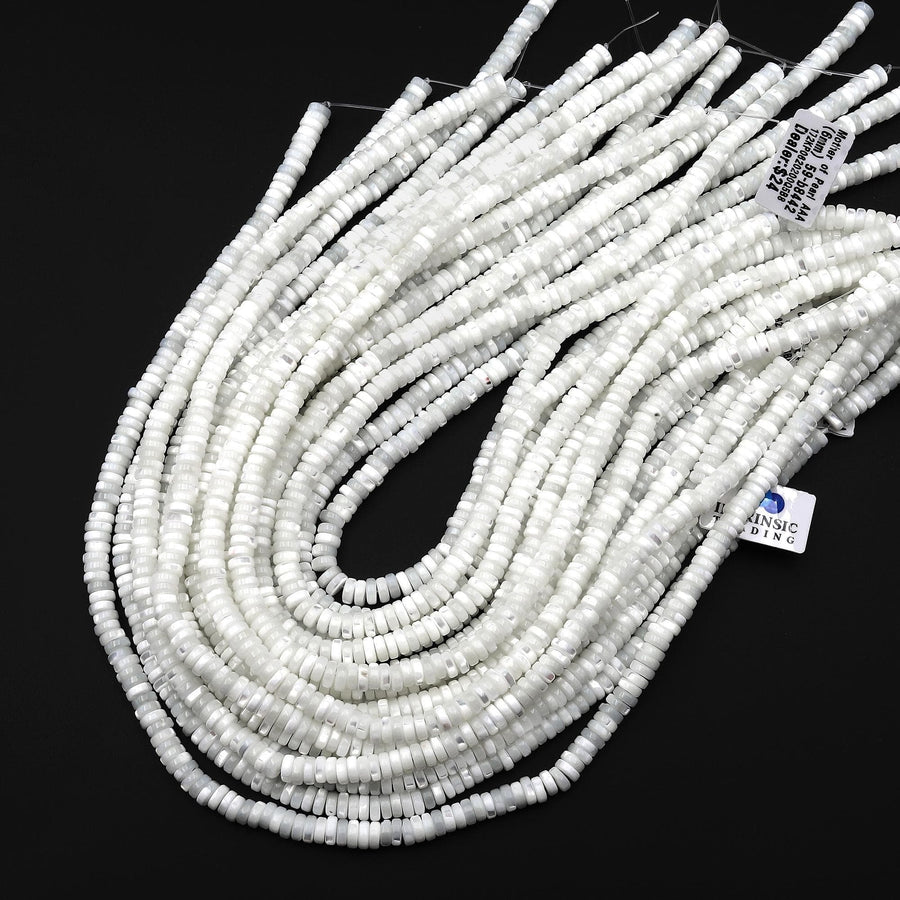 AAA Natural White Mother of Pearl 3mm 4mm 6mm 8mm Heishi Rondelle Beads 15.5" Strand