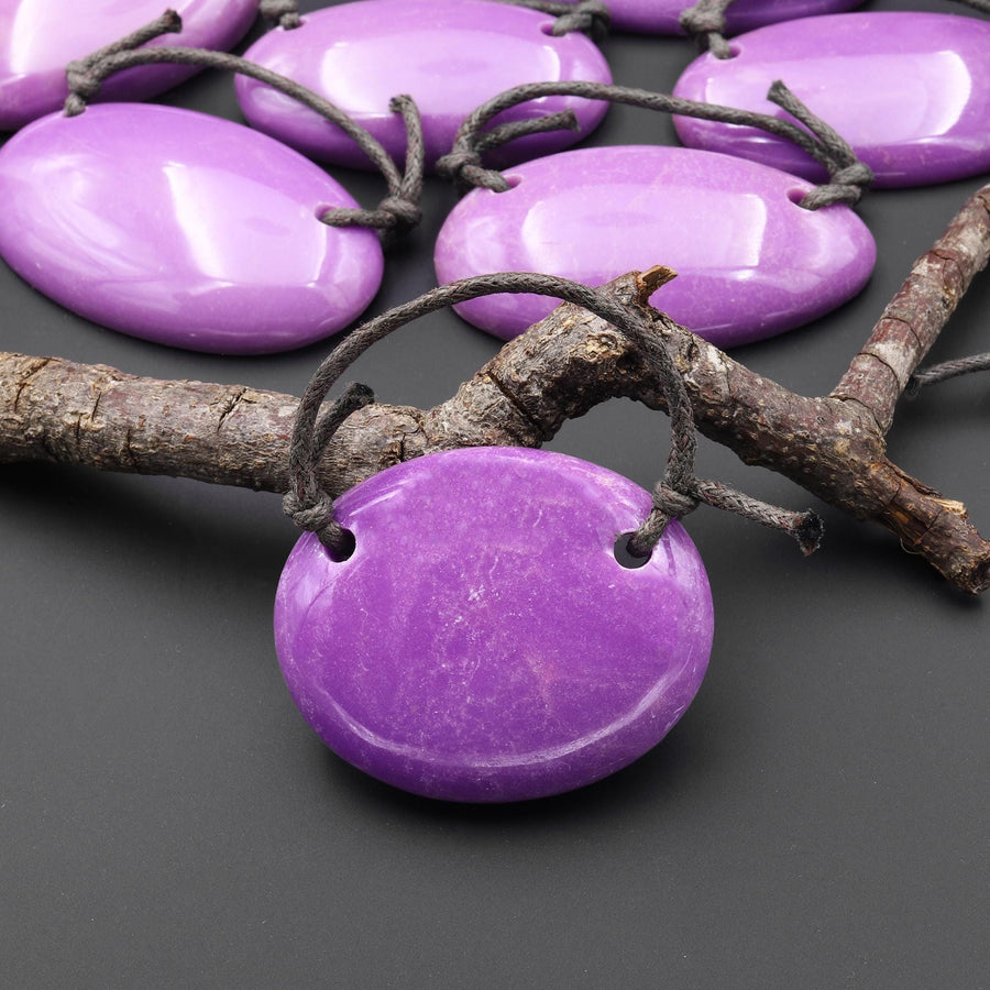 Two 2 Hole Pendant Natural Lilac Purple Phosphosiderite Oval Pendant Drilled Gemstone A3
