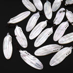 AAA Iridescent Hand Carved Natural White Mother of Pearl Feather Pendant