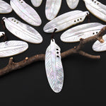 AAA Iridescent Hand Carved Natural White Mother of Pearl Feather Pendant