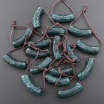 Hand Carved Natural Dark Blue Green Guatemalan Jade Curved Crescent Arc Pendant