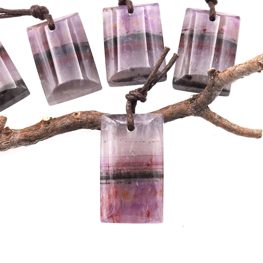 Rare Translucent Natural Auralite 23 Cacoxenite Domed Rectangle Tile Gemstone Pendant