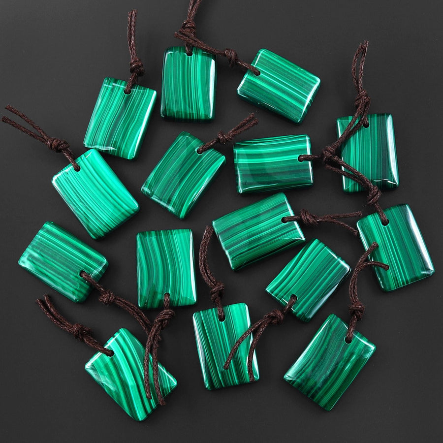 AAA Natural Striped Malachite Pendant Rectangle Pendant Focal Gemstone Bead
