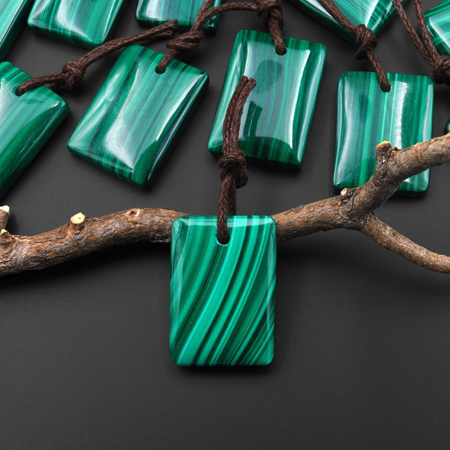 AAA Natural Striped Malachite Pendant Rectangle Pendant Focal Gemstone Bead