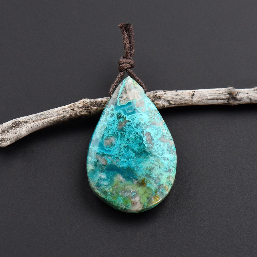 Rare Natural Parrot Wing Chrysocolla Teardrop Pendant OP2576