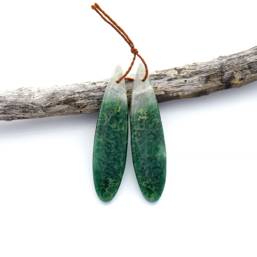 Natural African Green Jade Earring Drilled Gemstone Teardrop Matched Bead Pair OP2536