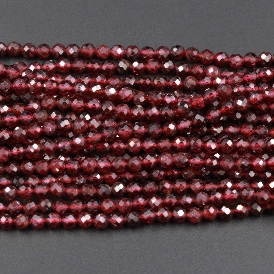 AAA Natural Red Garnet Gemstone Beads Micro Faceted 2mm 3mm 4mm Round High Quality Laser Diamond Cut Gemstone 15.5" Strand