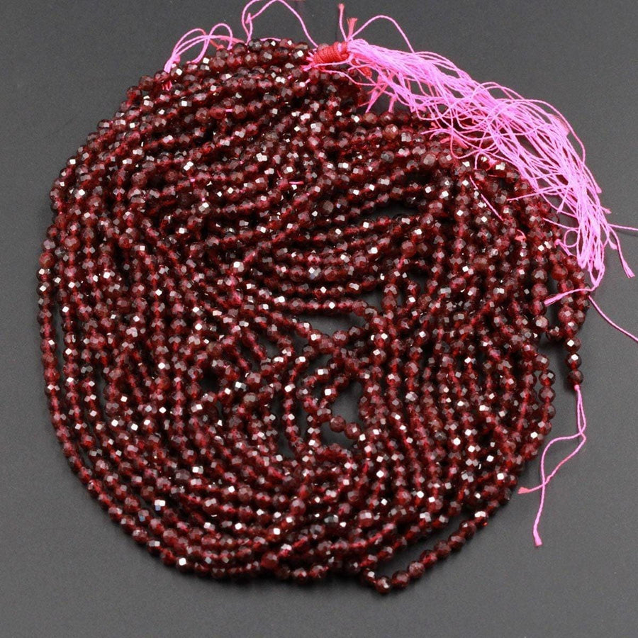 AAA Natural Red Garnet Gemstone Beads Micro Faceted 2mm 3mm 4mm Round High Quality Laser Diamond Cut Gemstone 15.5" Strand
