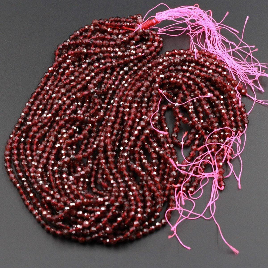 AAA Natural Red Garnet Gemstone Beads Micro Faceted 2mm 3mm 4mm Round High Quality Laser Diamond Cut Gemstone 15.5" Strand