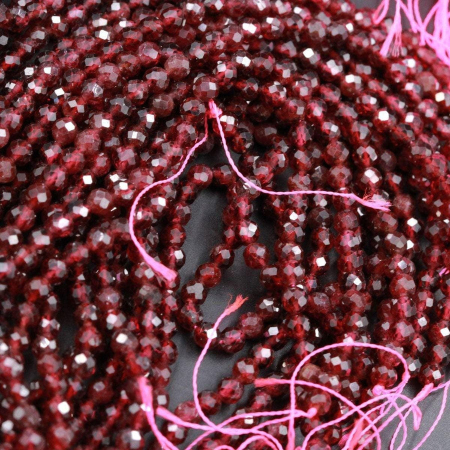 AAA Natural Red Garnet Gemstone Beads Micro Faceted 2mm 3mm 4mm Round High Quality Laser Diamond Cut Gemstone 15.5" Strand