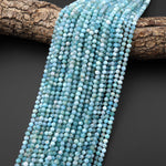 Faceted Natural Larimar Beads 4mm Round Beads 15.5" Strand
