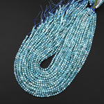 Faceted Natural Larimar Beads 4mm Round Beads 15.5" Strand