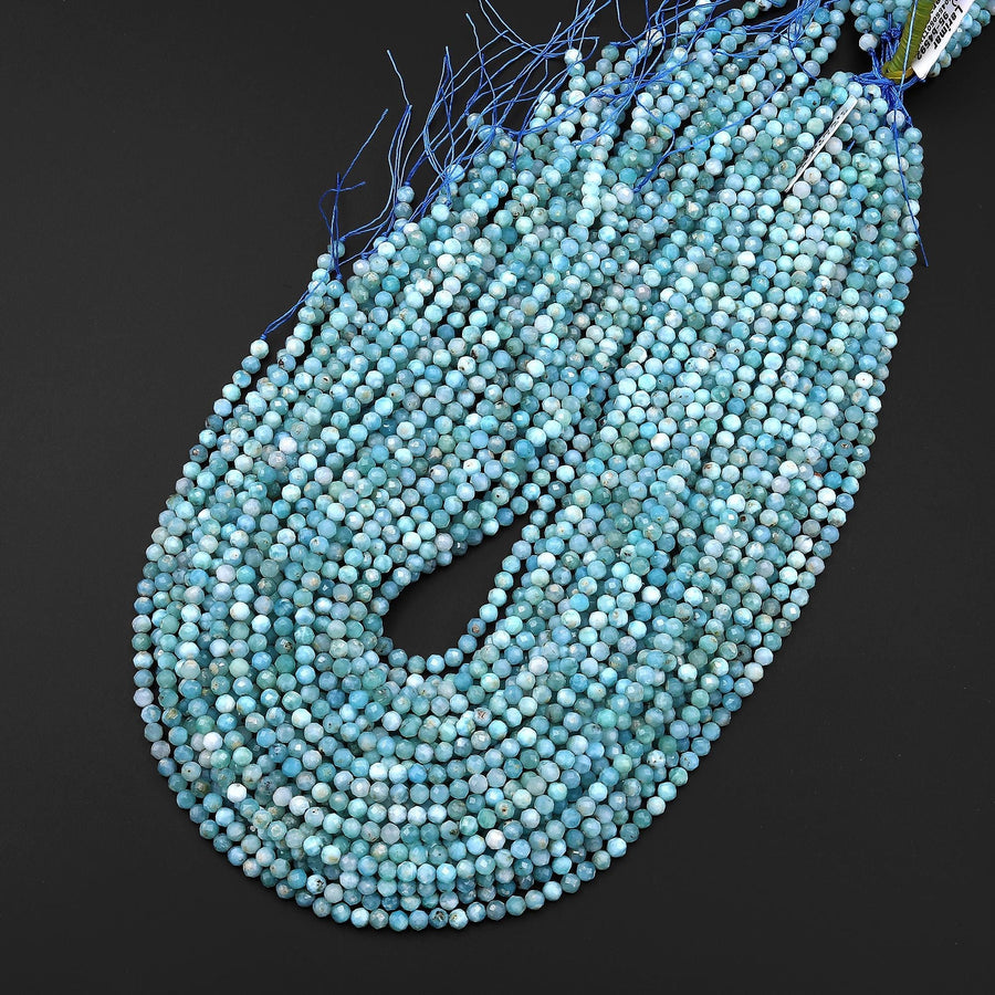 Faceted Natural Larimar Beads 4mm Round Beads 15.5" Strand