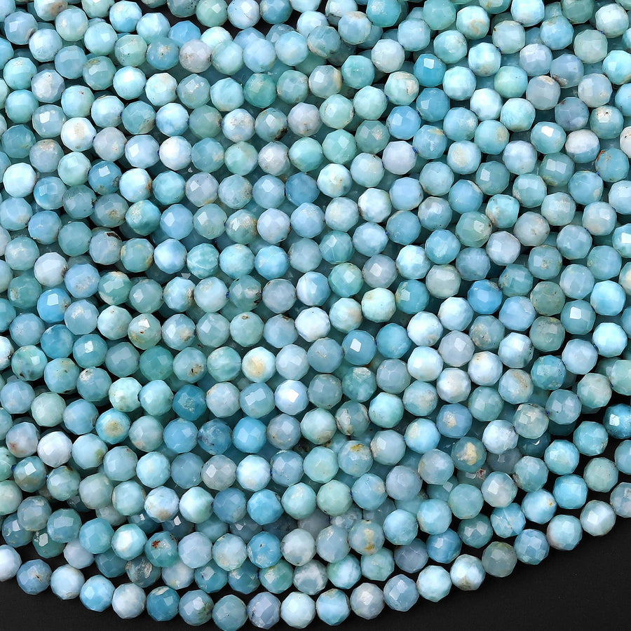 Faceted Natural Larimar Beads 4mm Round Beads 15.5" Strand